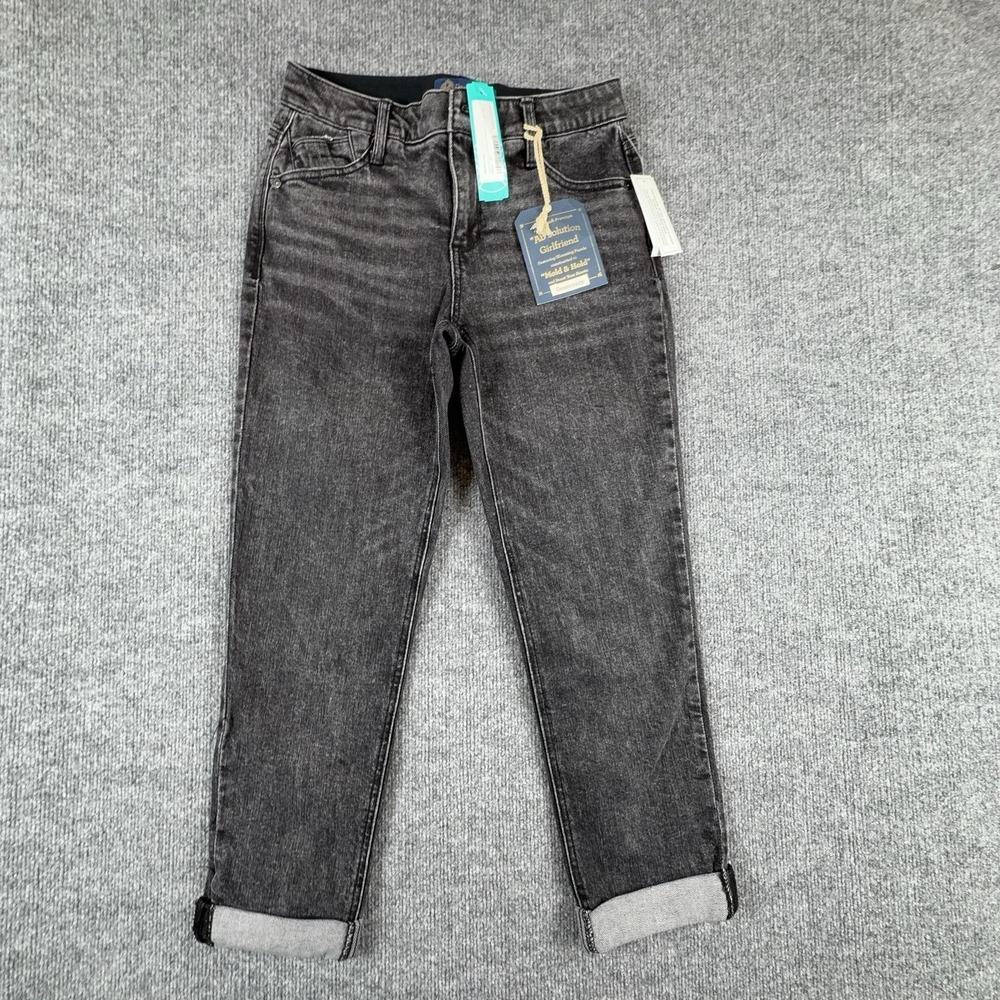 Democracy Jeans Womens 2P Charcoal Wash Mid Rise Boyfriend‎ Cuffed Stretch Denim